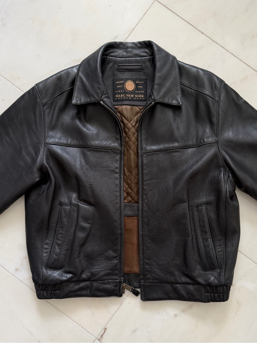 Andrew Marc New York Vintage First Class Black Leather Bomber Jacket